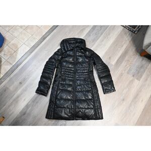 Vince Camuto Women’s Black Puffer Coat Size M Long Quilted Zip Jacket